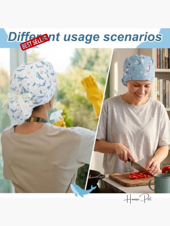 6 Pcs Scrub Caps with Buttons Adjustable Bouffant Hat Ponytail Holder Tie Back main image 7